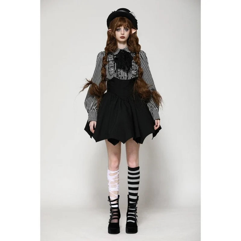 Gothic Lolita Gestreiftes Langarmhemd für Damen Grau