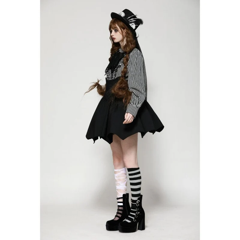 Gothic Lolita Gestreiftes Langarmhemd für Damen Grau