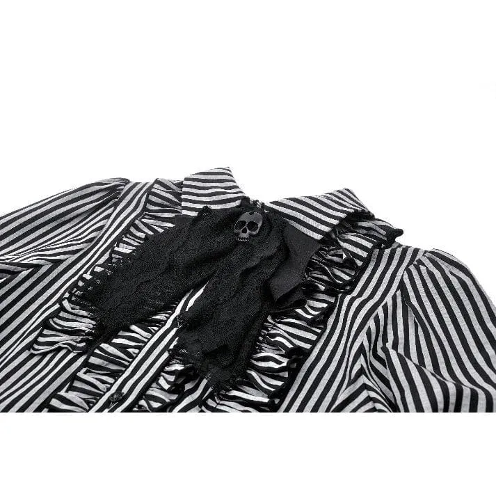 Gothic Lolita Gestreiftes Langarmhemd für Damen Grau
