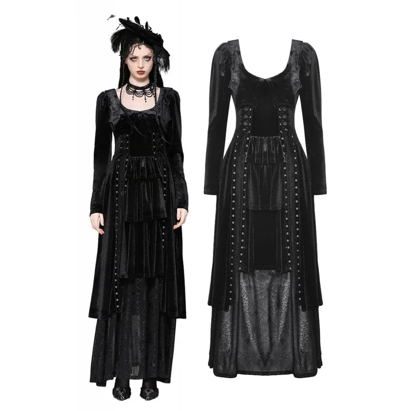 Gothic-Maxikleid mit Ösen und Seitenschlitz für Damen – Hochzeitskleid