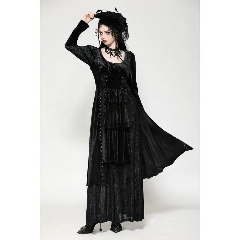Gothic-Maxikleid mit Ösen und Seitenschlitz für Damen – Hochzeitskleid