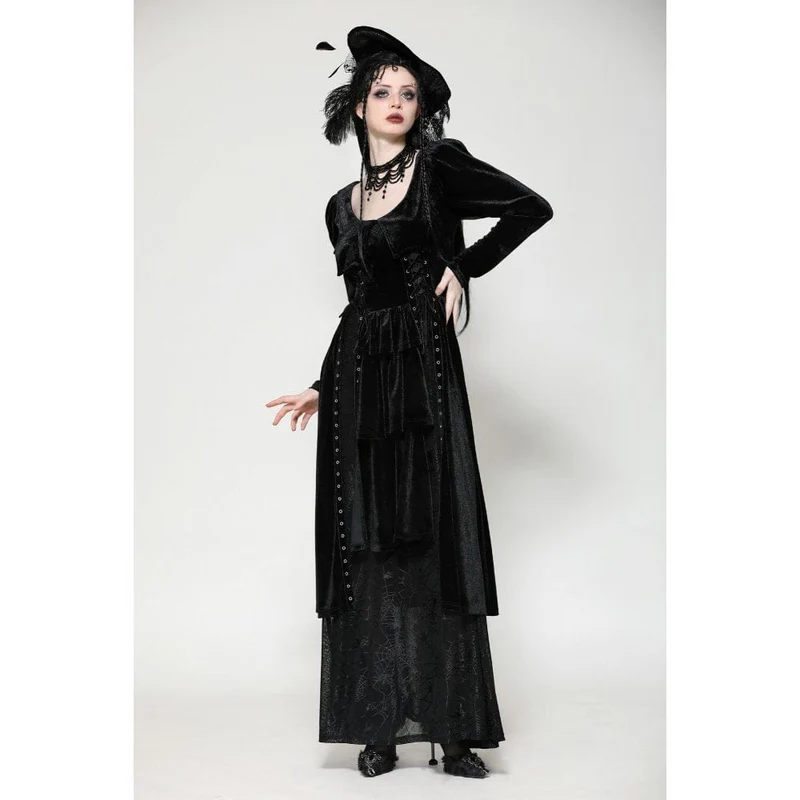 Gothic-Maxikleid mit Ösen und Seitenschlitz für Damen – Hochzeitskleid