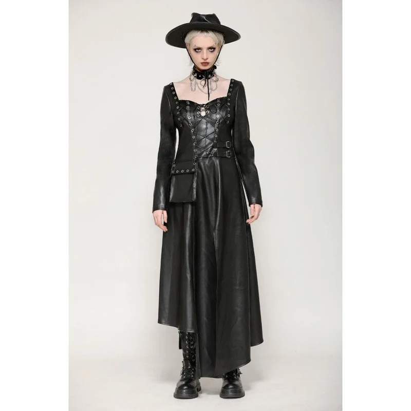 Damen-Kleid mit Punk-Ösen, seitlichem Schlitz und unregelmäßigem Saum