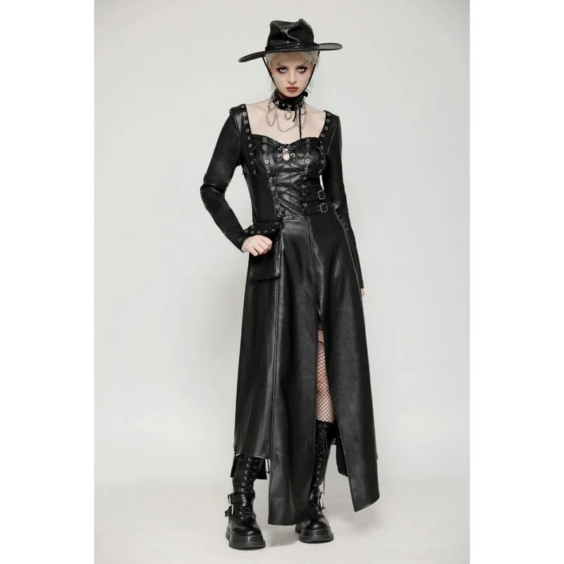 Damen-Kleid mit Punk-Ösen, seitlichem Schlitz und unregelmäßigem Saum