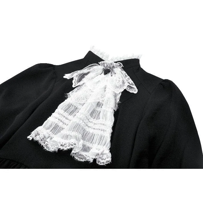 Damen Gothic Plissee Spitze Kurzes Kleid Schwarz Weiß