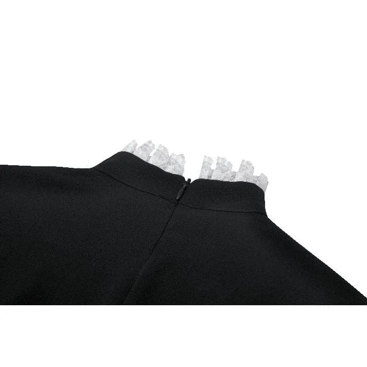 Damen Gothic Plissee Spitze Kurzes Kleid Schwarz Weiß