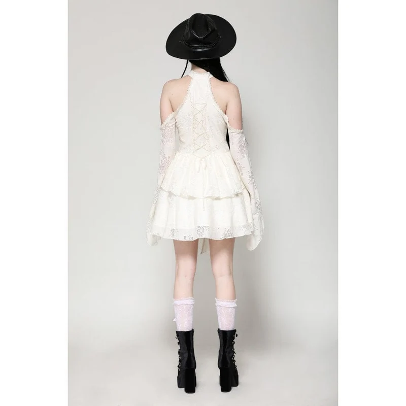 Steampunk-Kleid mit zerrissenen Schultern für Damen, Beige