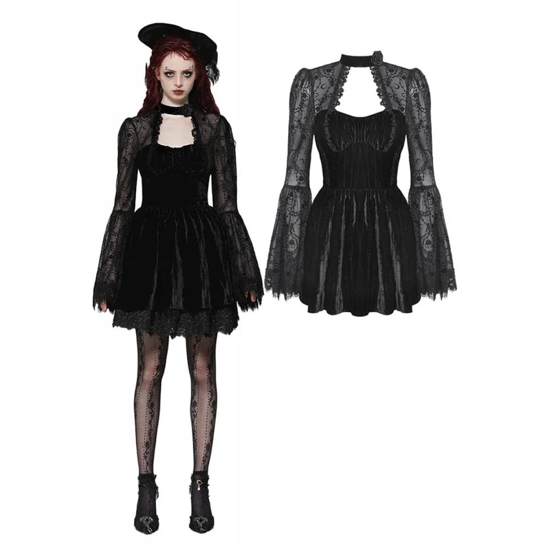 Kurzes Gothic-Spitzenkleid mit Cut-outs für Damen