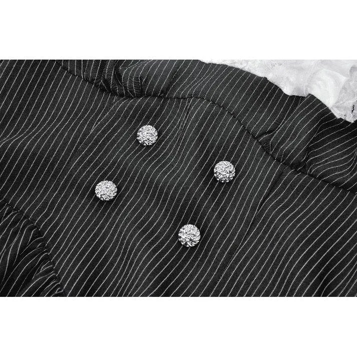 Gothic Lolita Rüschenkleid aus Spitze, kurzes Damenkleid, Abschlusskleid, Schwarz-Weiß