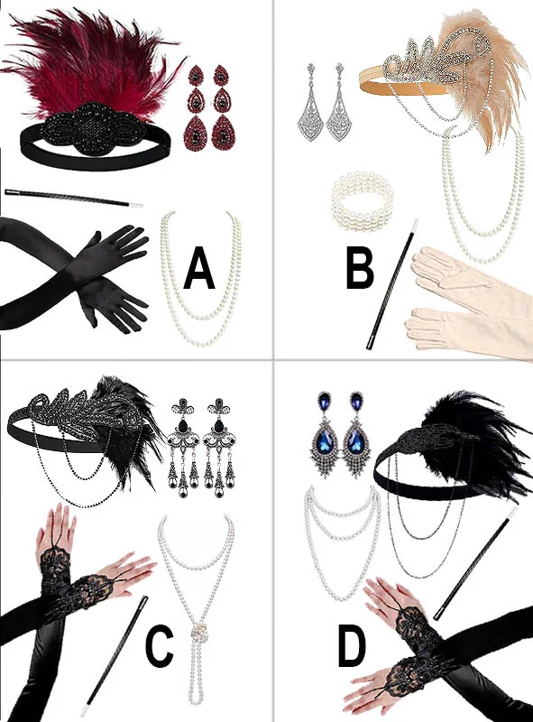 1920er Accessoire Set mit Schmuck silber