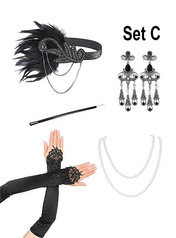 1920er Accessoire Set mit Schmuck silber