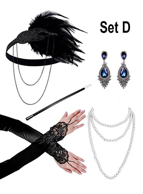 1920er Accessoire Set mit Schmuck silber