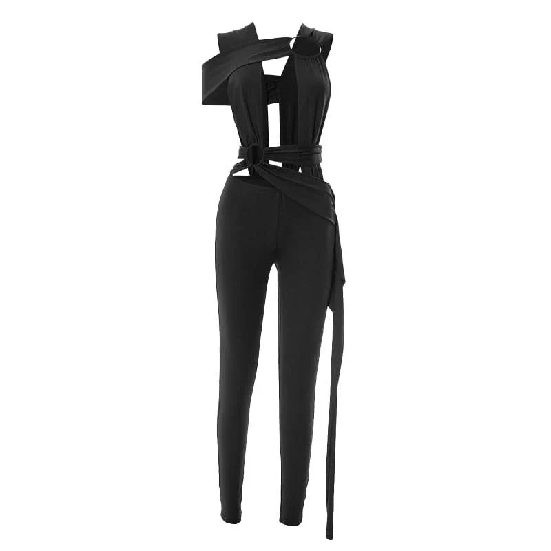 Cut out o ring ruched jumpsuit