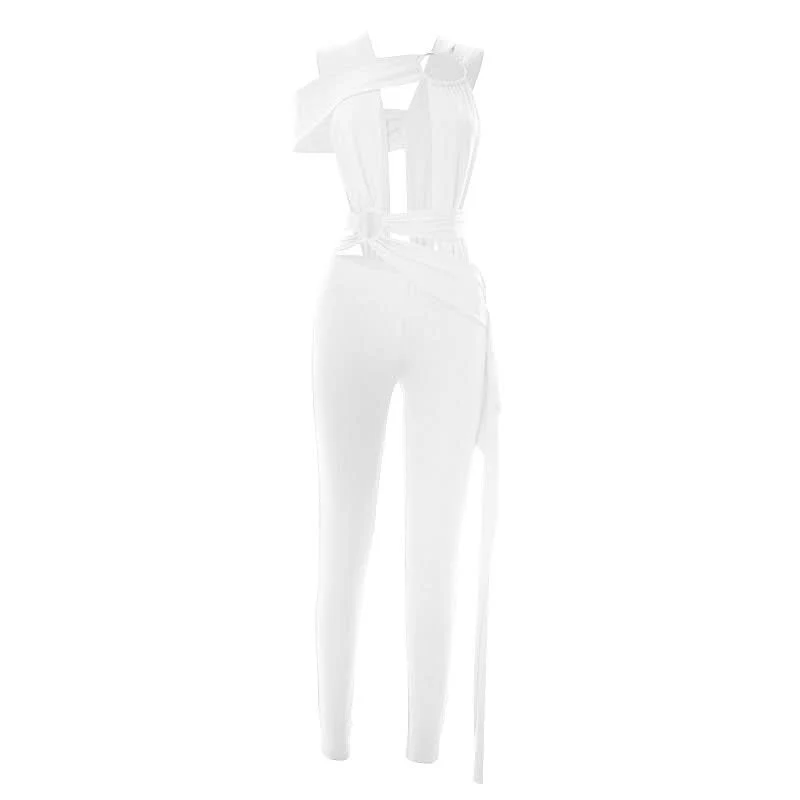 Cut out o ring ruched jumpsuit