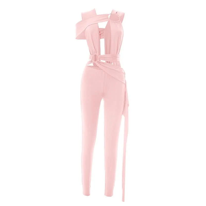 Cut out o ring ruched jumpsuit