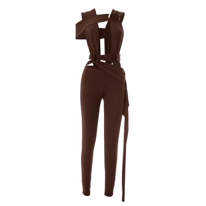 Cut out o ring ruched jumpsuit