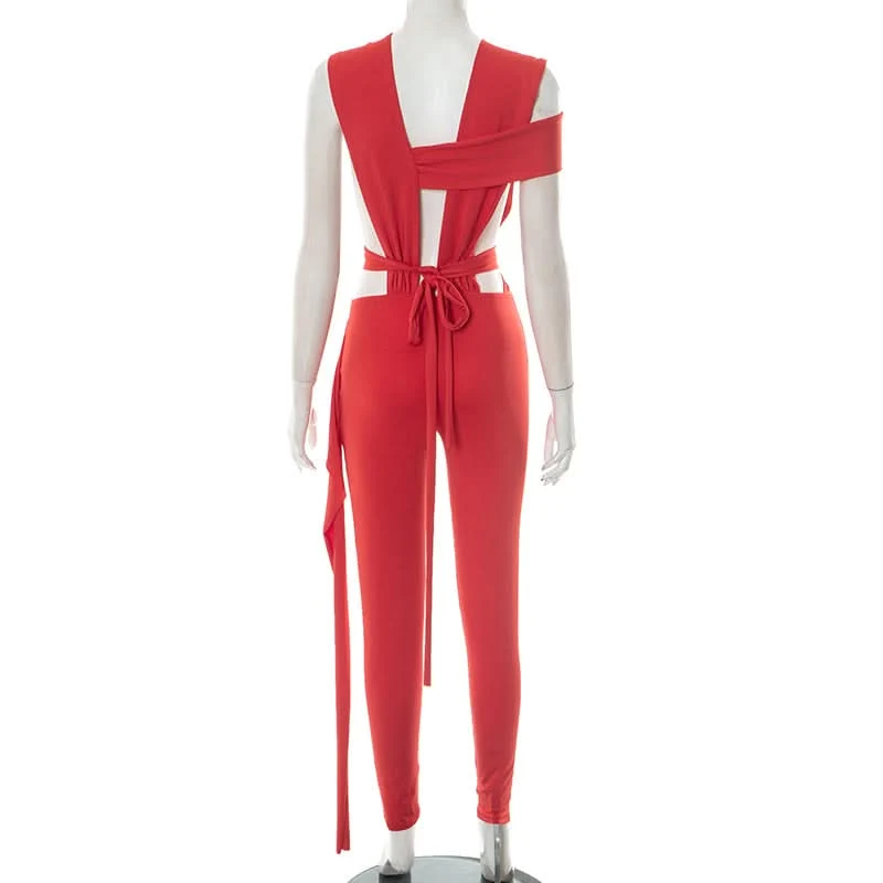 Cut out o ring ruched jumpsuit