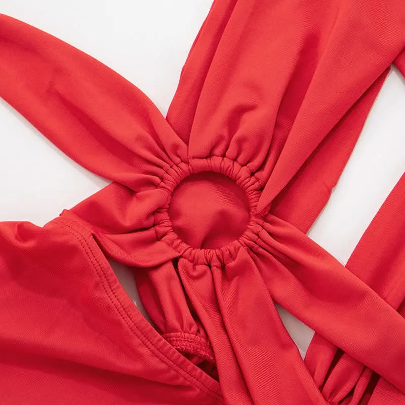 Cut out o ring ruched jumpsuit