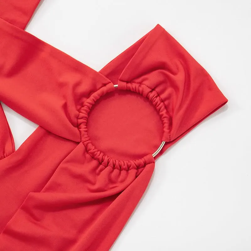 Cut out o ring ruched jumpsuit