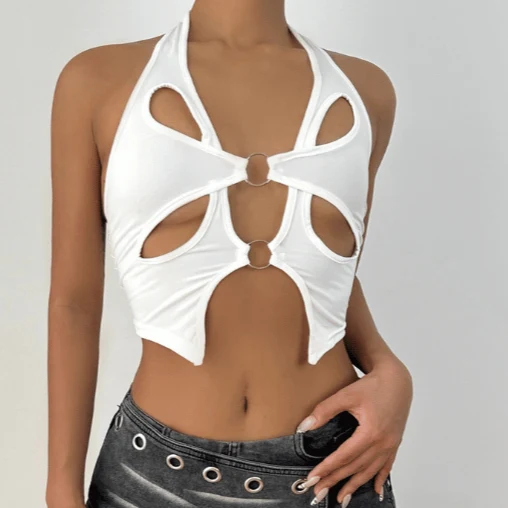 Cut out o ring halter backless crop top