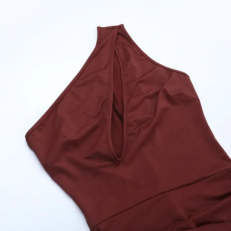 Hollow out ruched one shoulder irregular jumpsuit