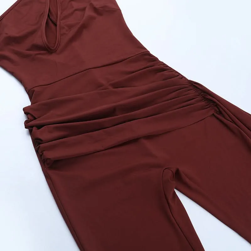 Hollow out ruched one shoulder irregular jumpsuit