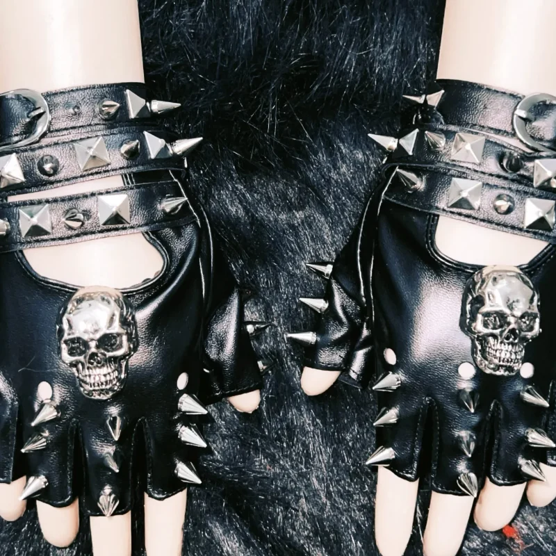 Cut out skull applique rivet gloves