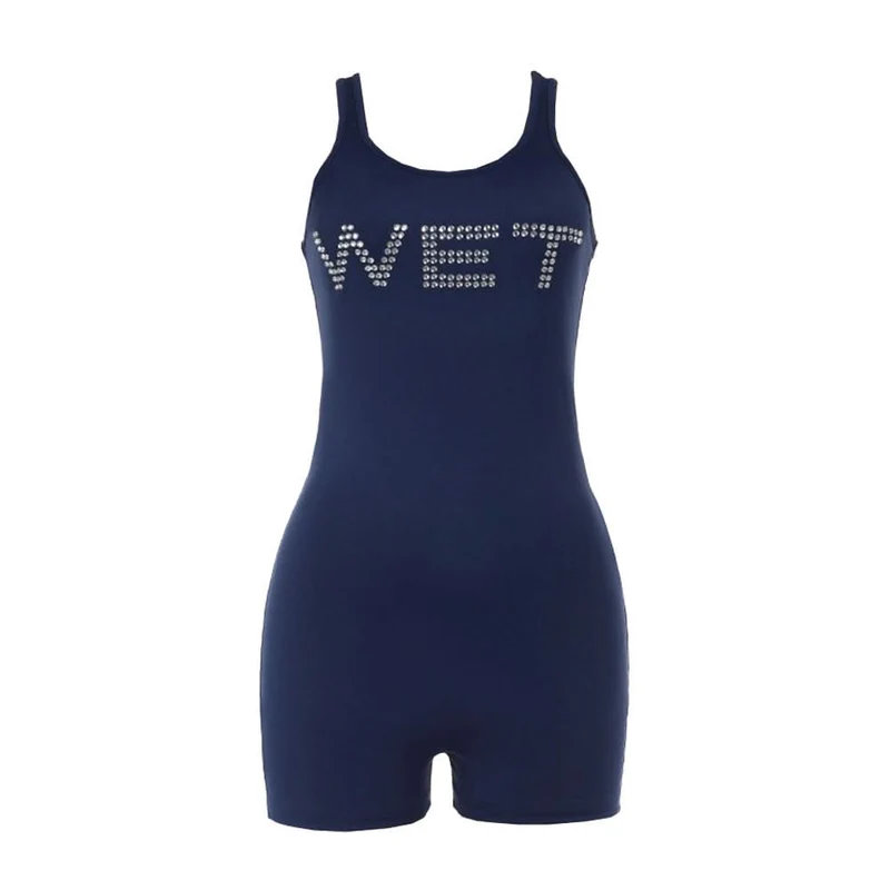 Beaded letter u neck tank romper
