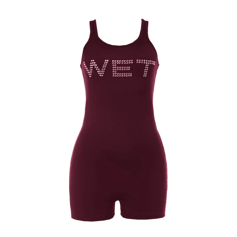 Beaded letter u neck tank romper
