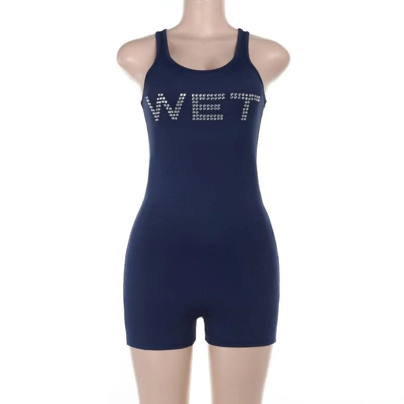 Beaded letter u neck tank romper