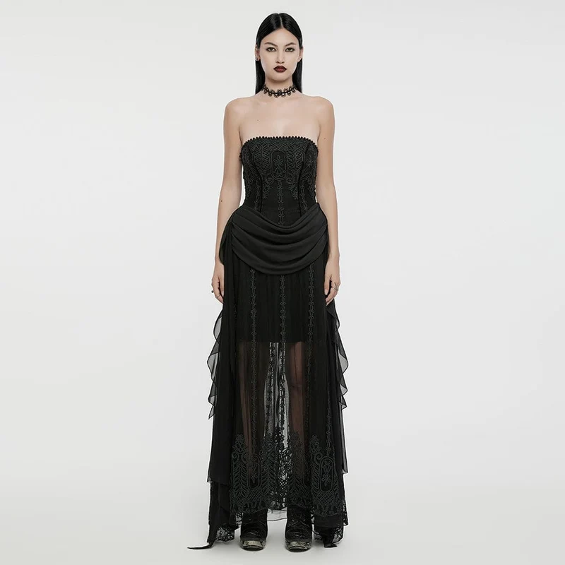 Gothic-Brautkleid für Damen mit Perlenbesatz, Raffungen und Chiffon-Einsätzen