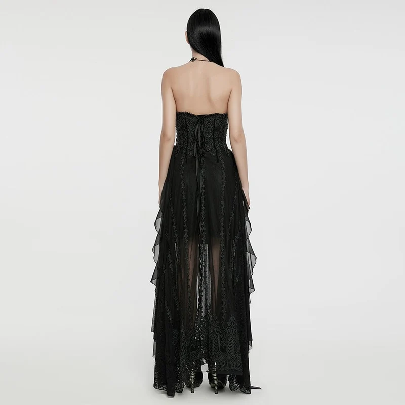 Gothic-Brautkleid für Damen mit Perlenbesatz, Raffungen und Chiffon-Einsätzen