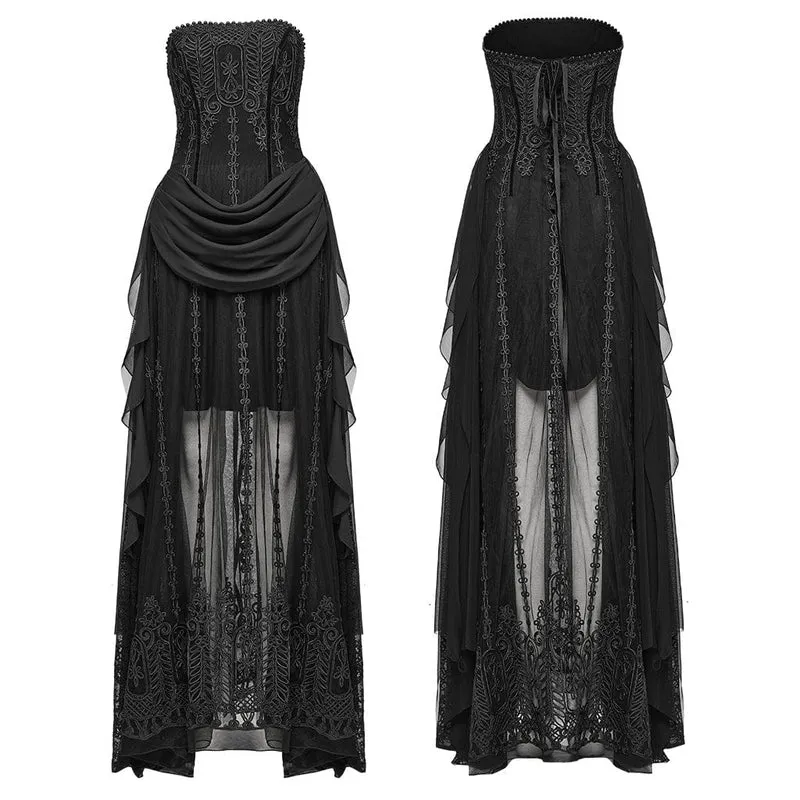Gothic-Brautkleid für Damen mit Perlenbesatz, Raffungen und Chiffon-Einsätzen