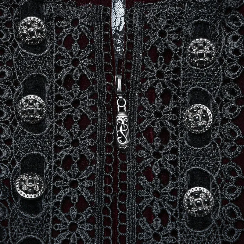 Gothic Mantel mit Puffärmeln und Blumenstickerei für Damen in Rot
