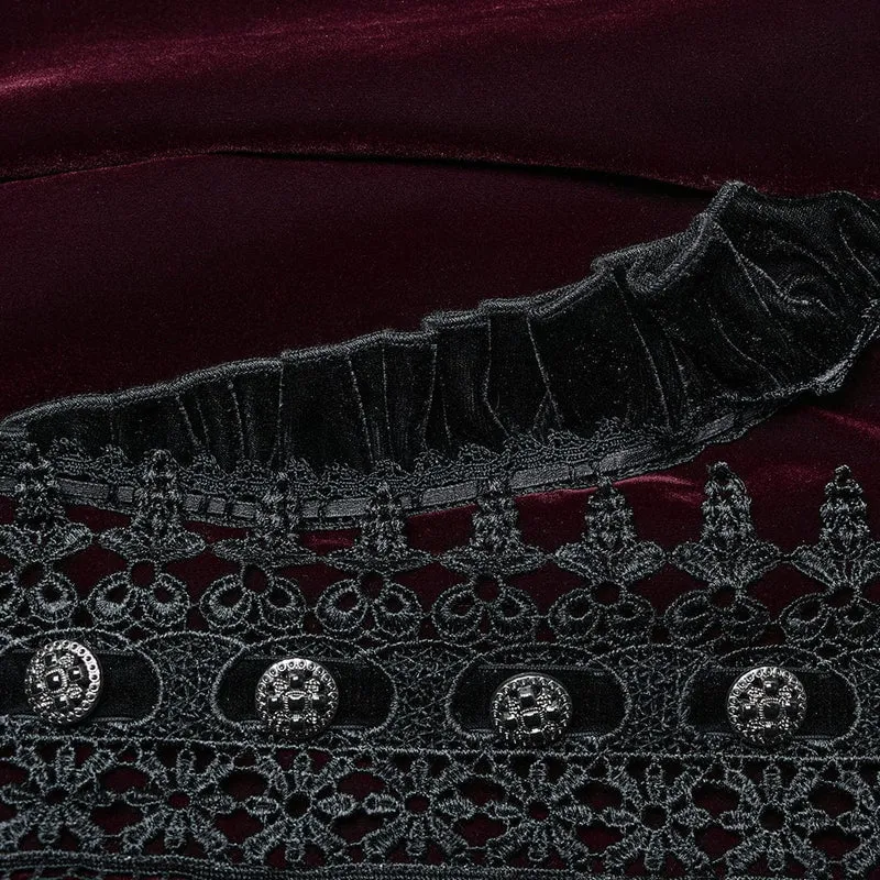 Gothic Mantel mit Puffärmeln und Blumenstickerei für Damen in Rot