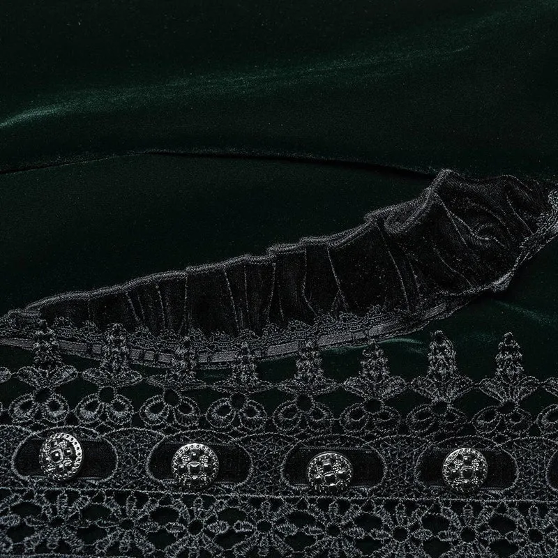 Gothic Mantel mit Puffärmeln und Blumenstickerei für Damen Grün