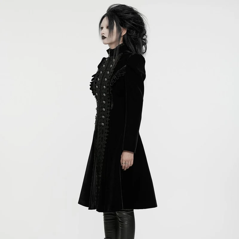 Gothic Mantel mit Puffärmeln und Blumenstickerei für Damen in Schwarz