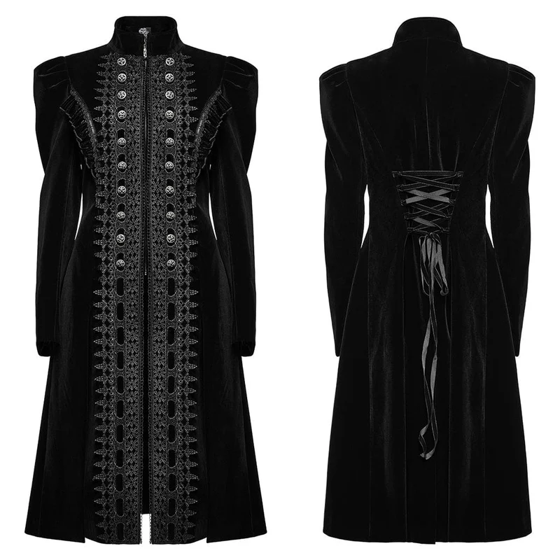 Gothic Mantel mit Puffärmeln und Blumenstickerei für Damen in Schwarz