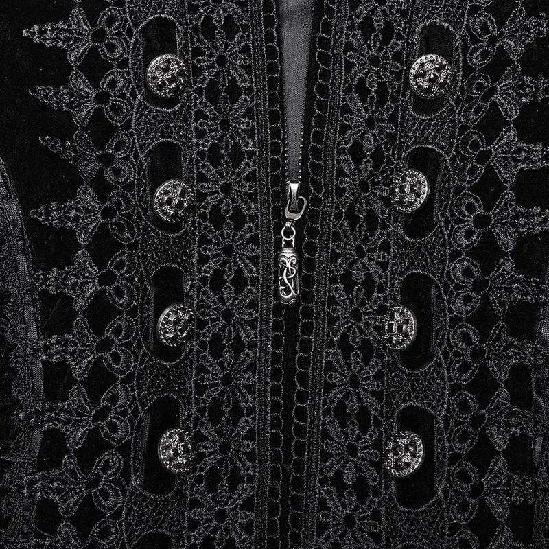 Gothic Mantel mit Puffärmeln und Blumenstickerei für Damen in Schwarz