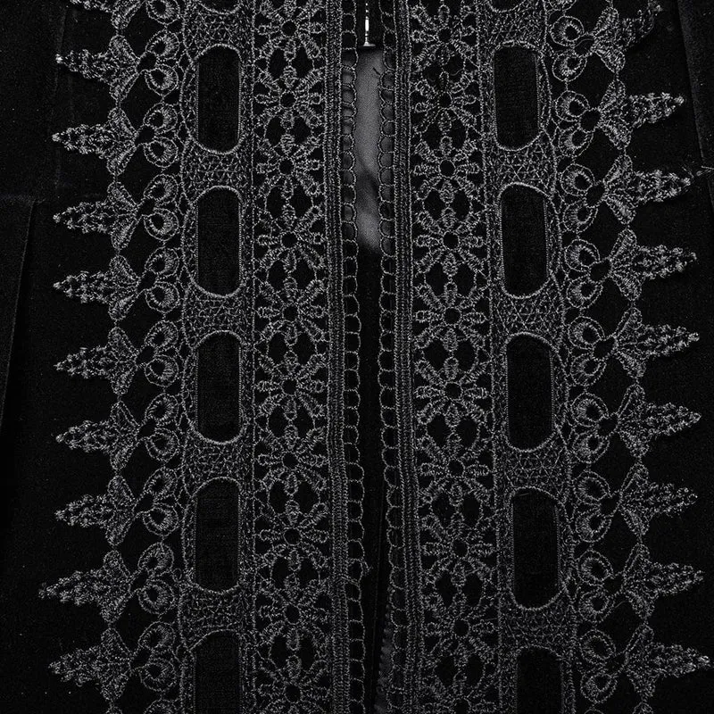 Gothic Mantel mit Puffärmeln und Blumenstickerei für Damen in Schwarz