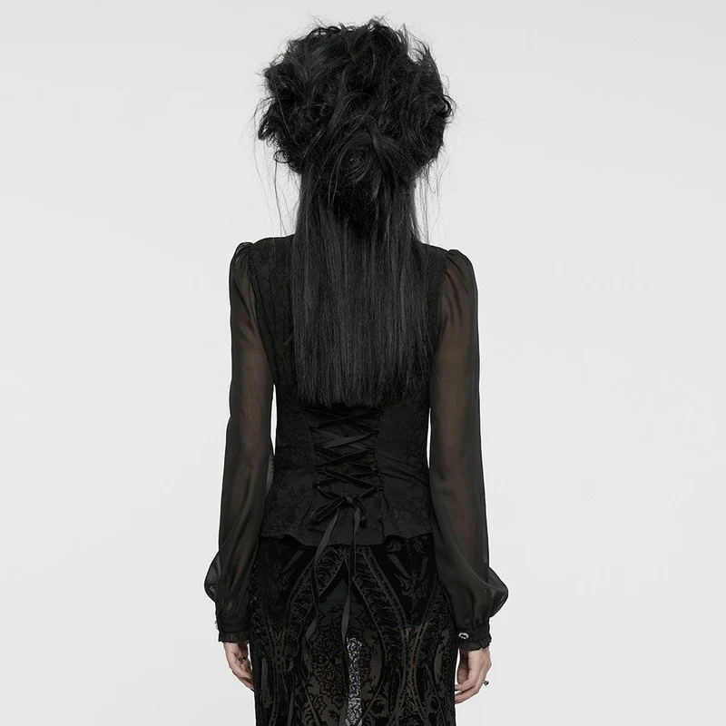 Gothic Chiffon-Hemd mit tiefen Puffärmeln für Damen