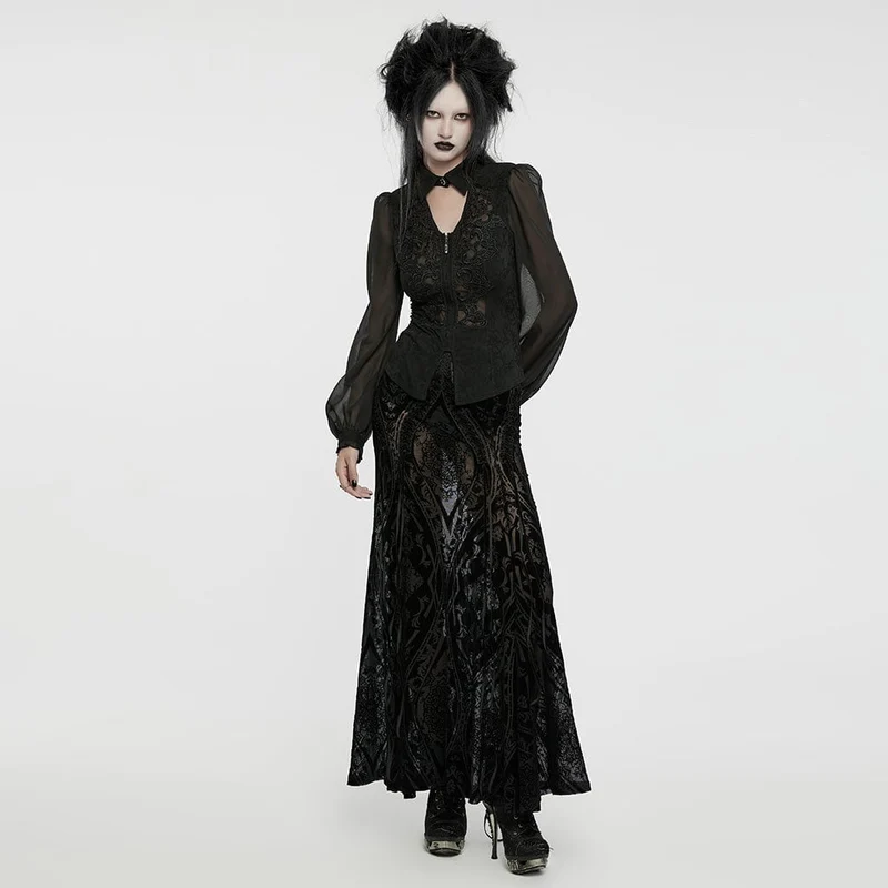 Gothic Chiffon-Hemd mit tiefen Puffärmeln für Damen