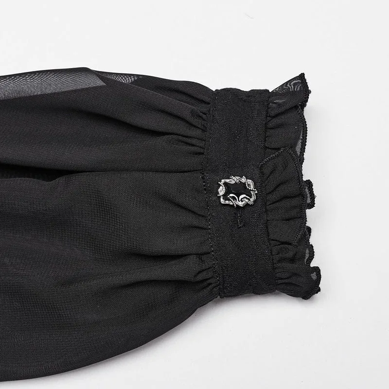 Gothic Chiffon-Hemd mit tiefen Puffärmeln für Damen