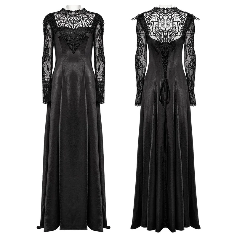 Gothic-Ballkleid mit Spitzenärmeln und Schnürung für Damen, Hochzeitskleid