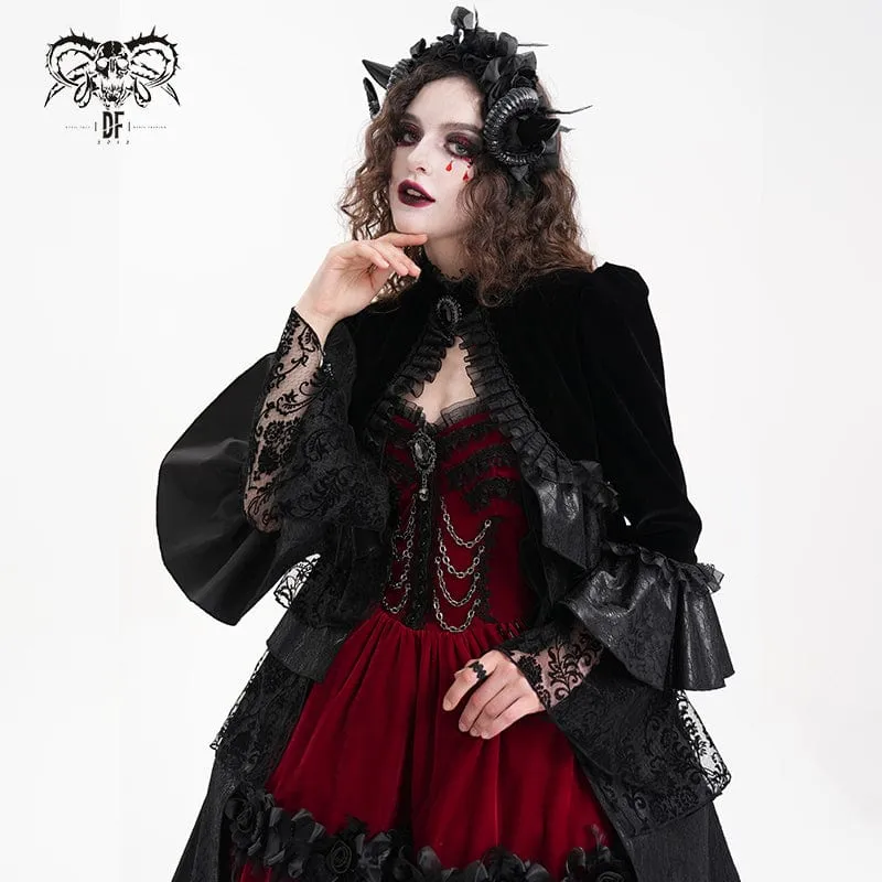 Gothic-Jacke aus gerüschtem Netzstoff und Spitze für Damen