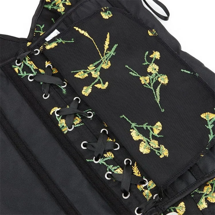 Damen Gothic-Vollbrustkorsett mit Blumenstickerei