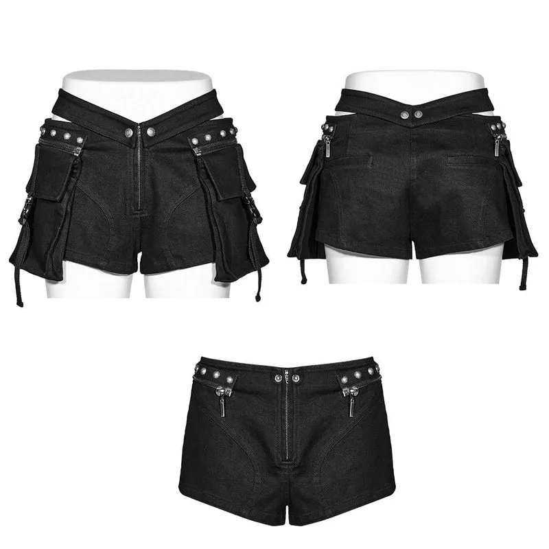 Damen-Shorts mit Punk-Tasche und Nietenschnalle