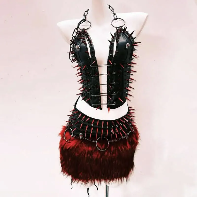 Halter o ring rivet PU leather top