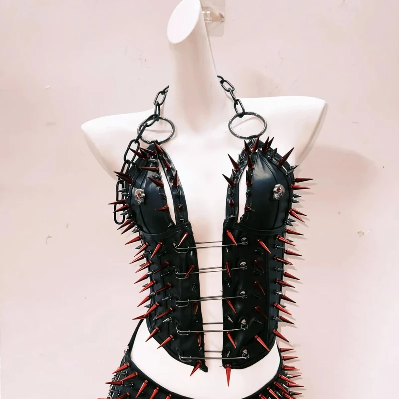 Halter o ring rivet PU leather top