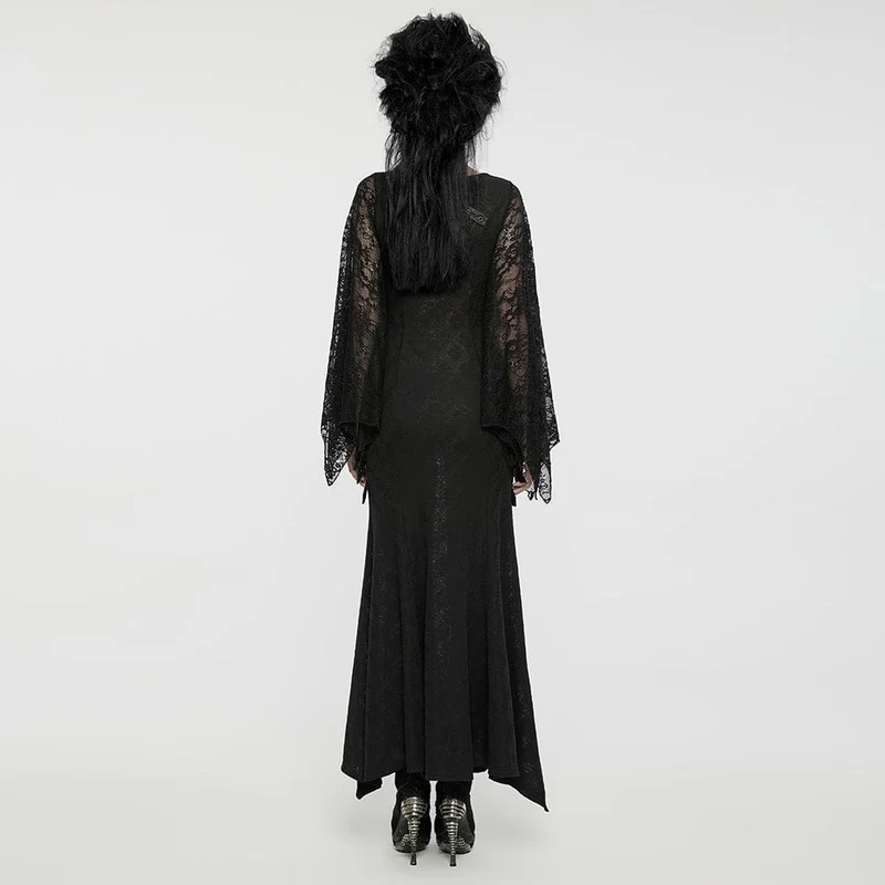 Gothic-Partykleid für Damen mit Spitzenärmeln, Schnallenriemen und Spleiß